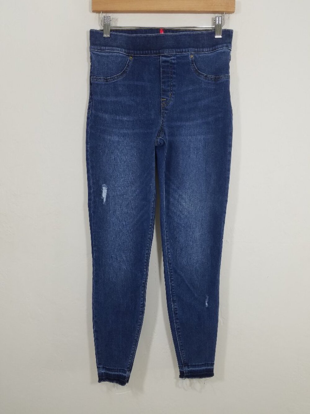 SPANX Pull-On Skinny Jeans Stretch Raw Hem Blue Size M